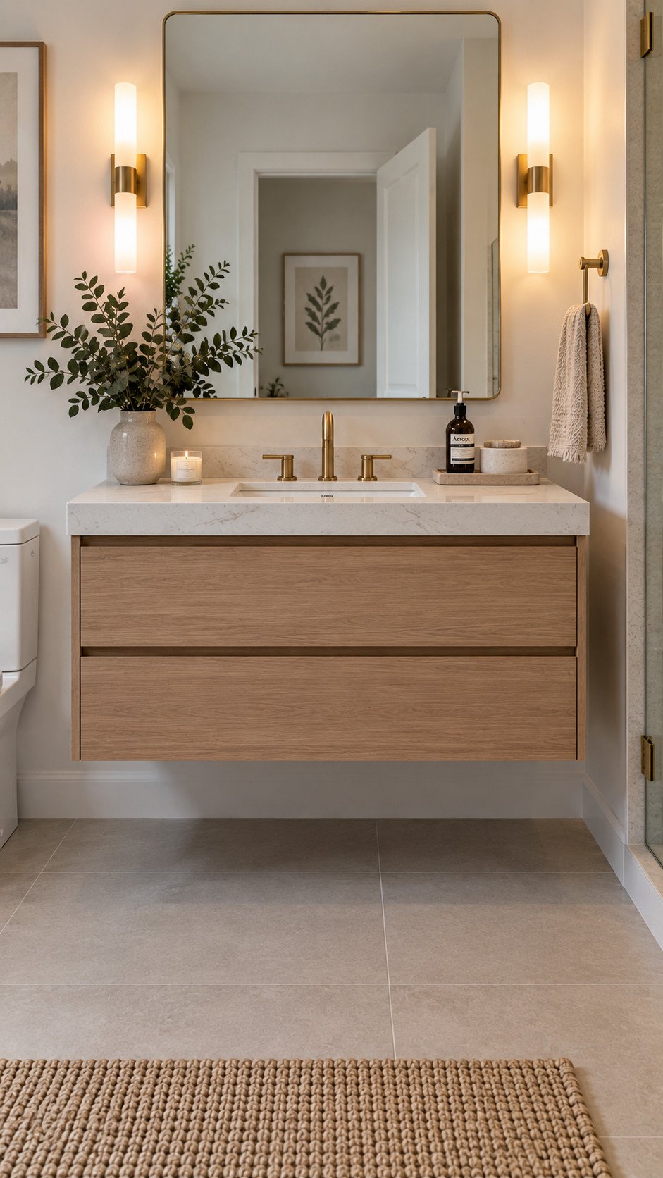 Floating vanity small bathroom decor idea