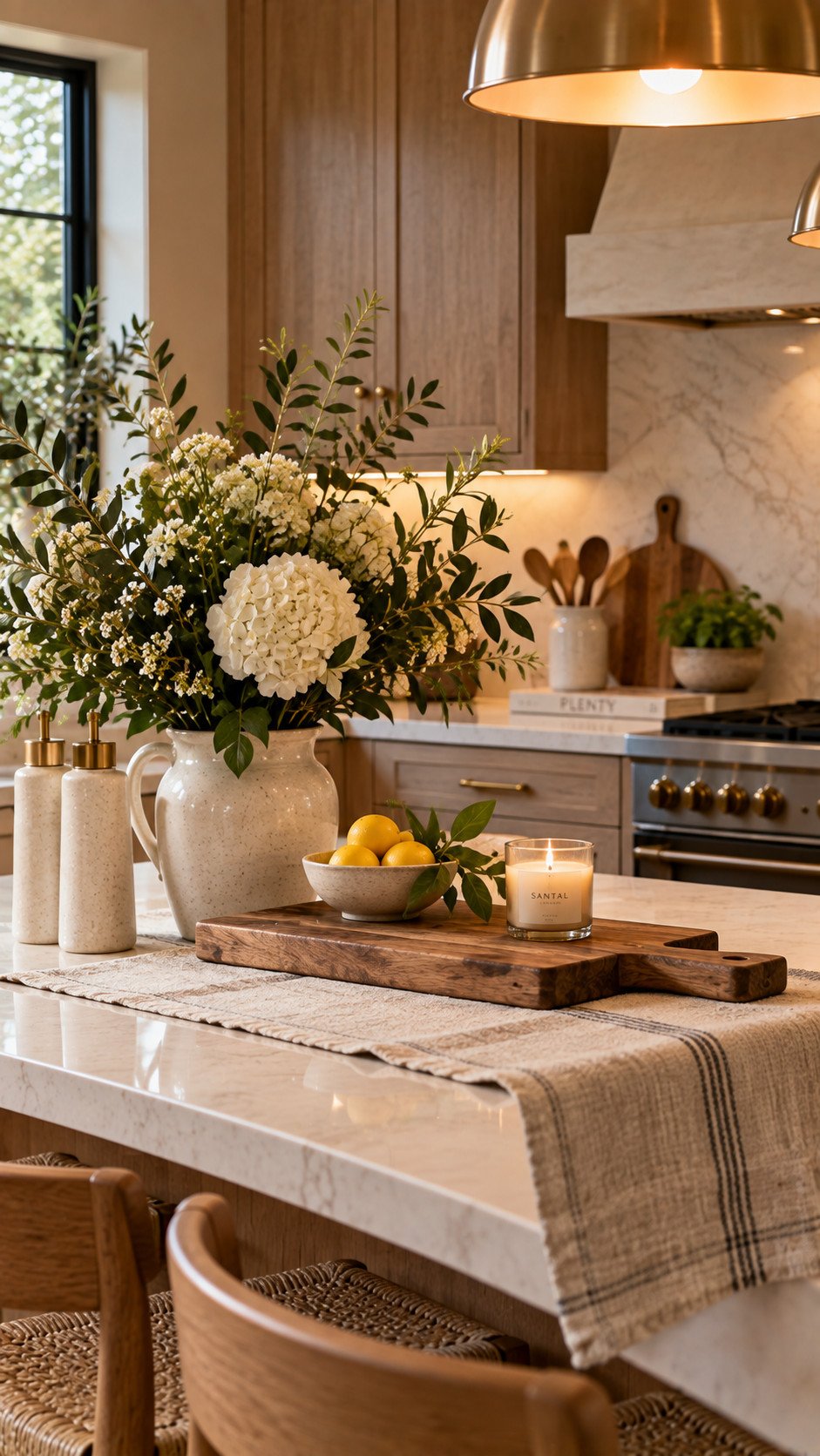 Fresh greenery and styling kitchen decor idea