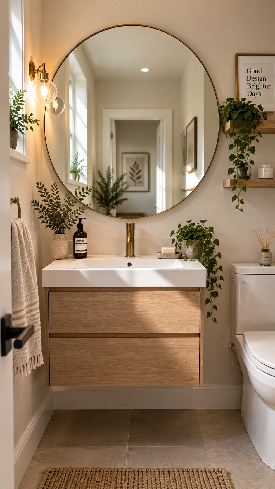 Large mirror making a small bathroom look bigger