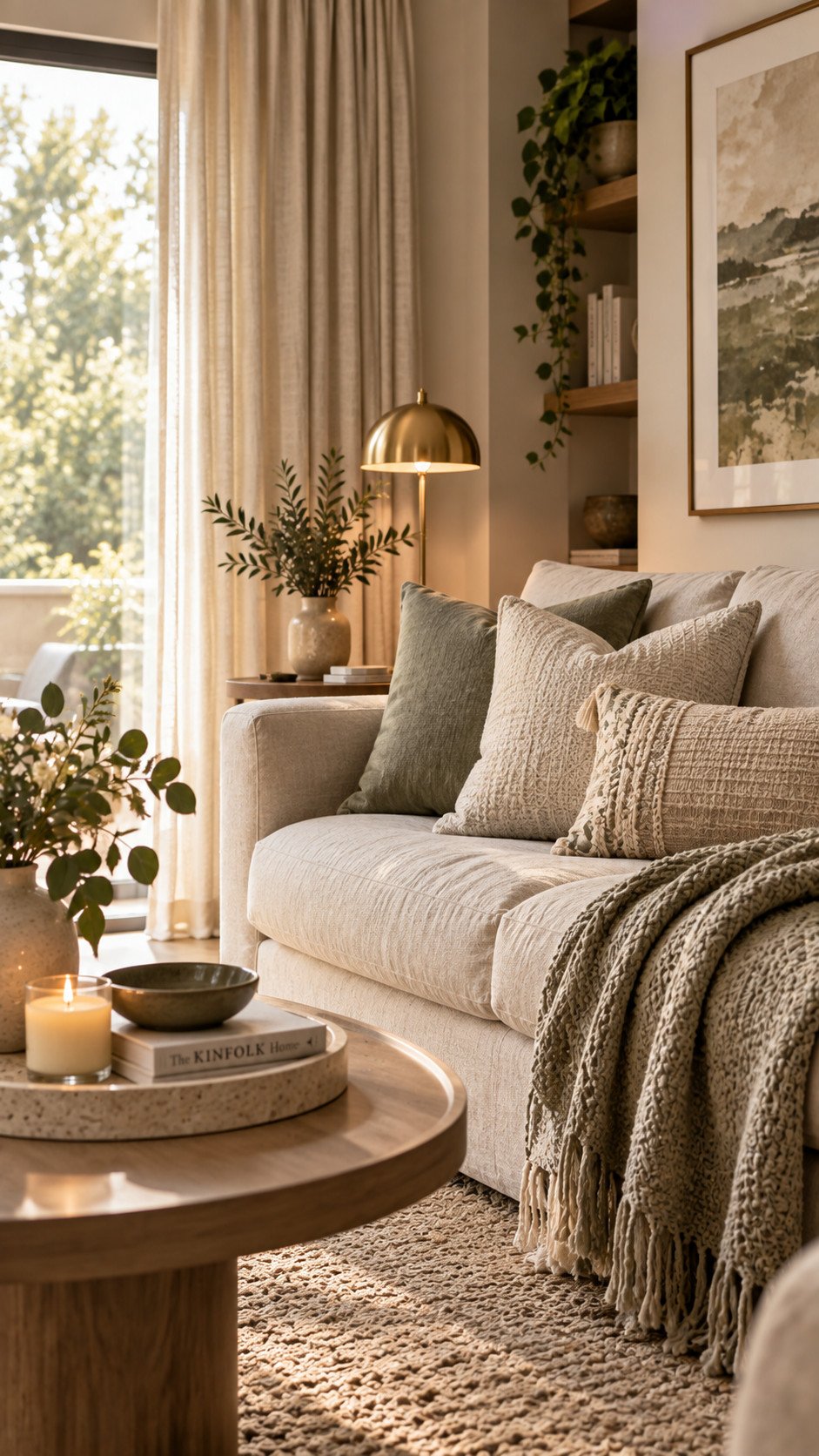 Neutral beige and gold living room palette - home decor ideas 2026