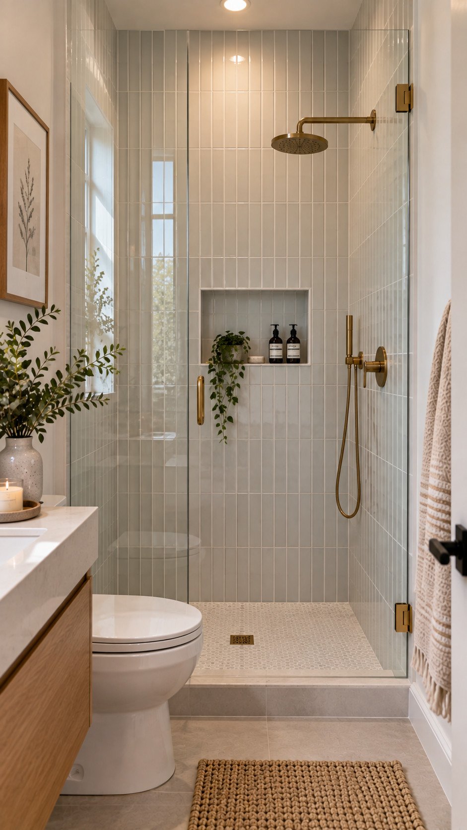 Vertical tile pattern small bathroom decor idea